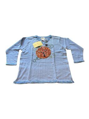 The Quacker Factory QVC Womens 1X Blue Halloween Pumpkin Sequin Beaded Sweater